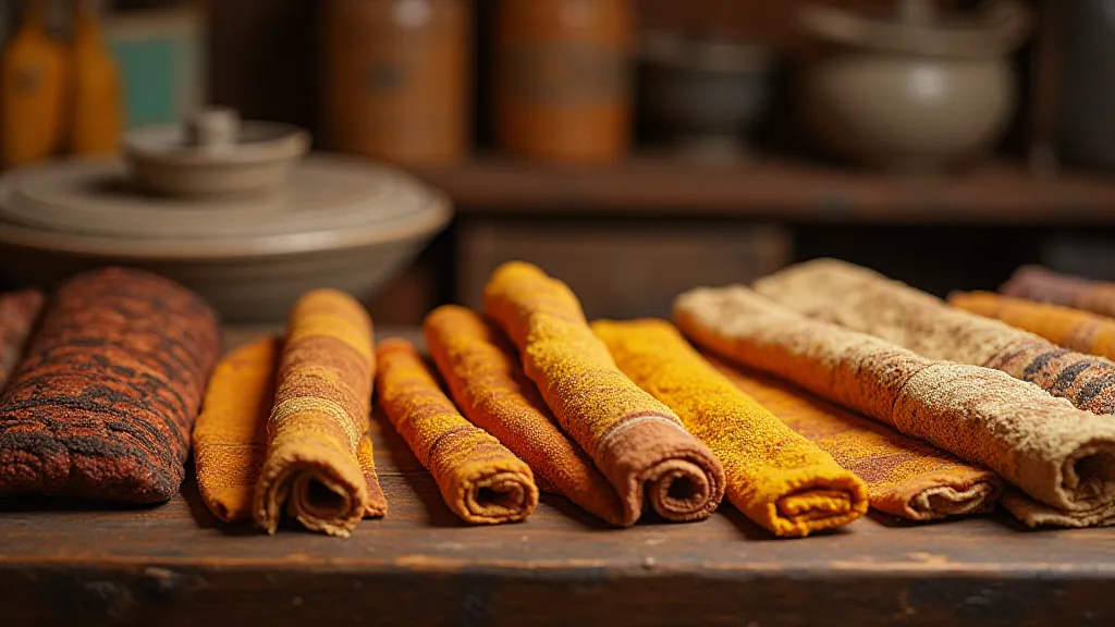 Antique ochre-dyed textiles