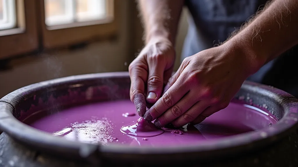 Artisan stirring dye pot