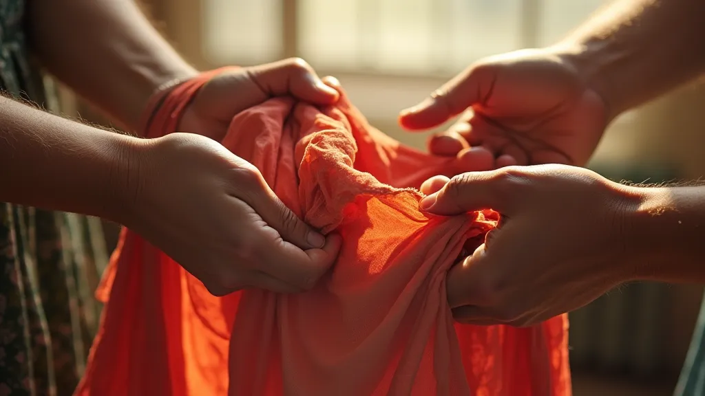 Hands holding naturally dyed fabric.