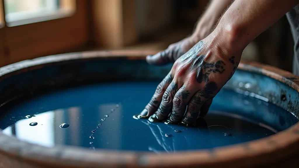 Hand stirring indigo dye