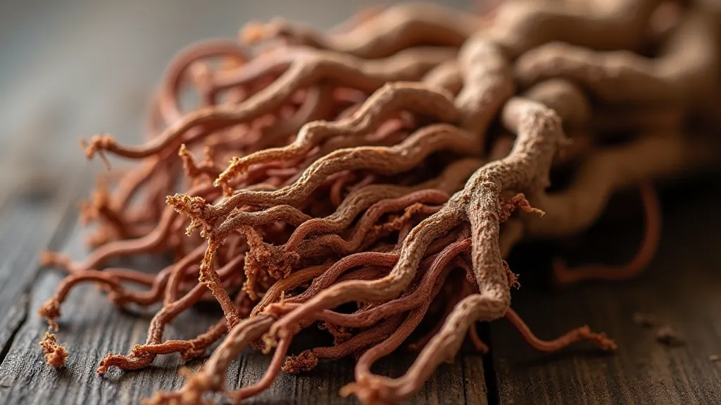 Close-up of dried madder root