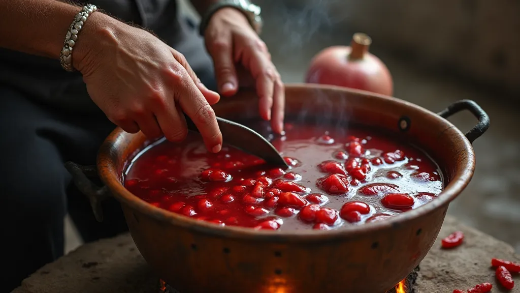 Weathered hands dyeing fabric with pomegranate peels