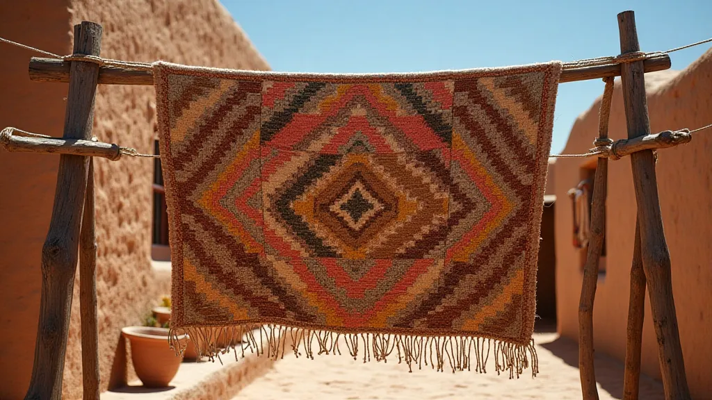 Woven textile drying in Andean village