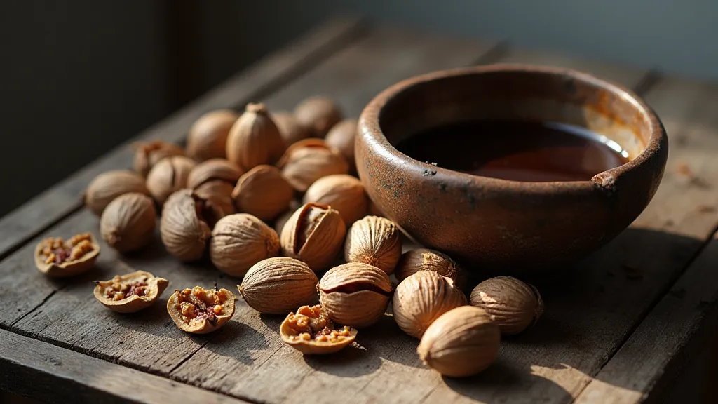 Walnut hulls and dye bath